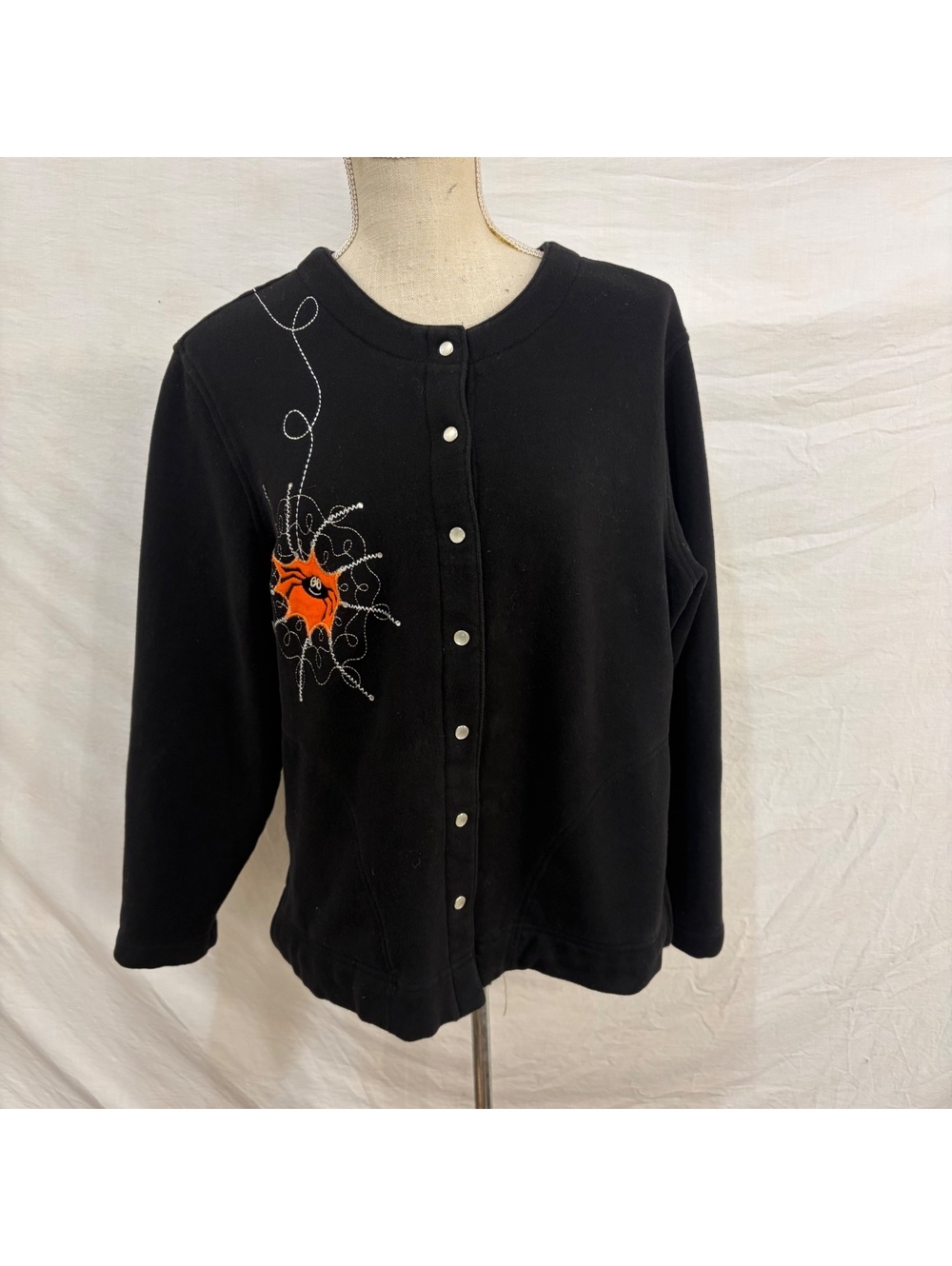 Halloween spider embroidered snap up cardigan Y2K sz large